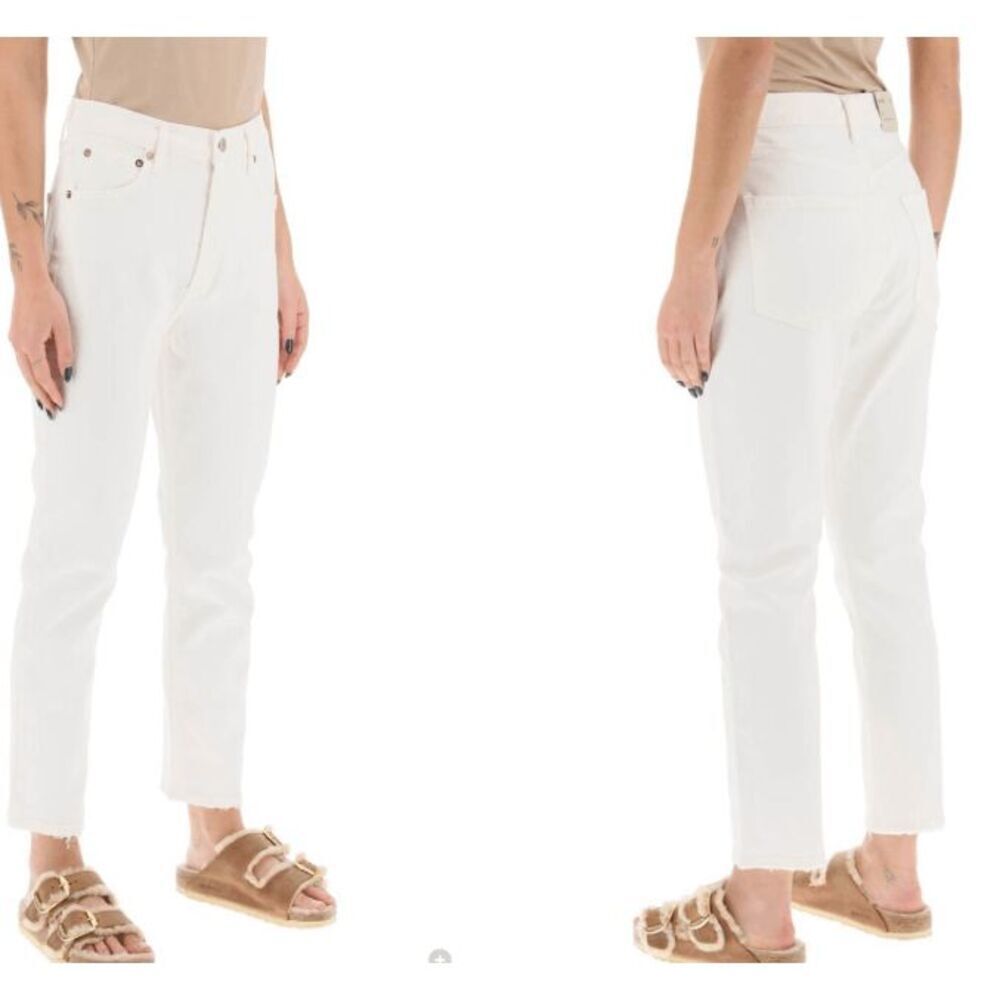 Agolde Riley High Waisted Crop Jeans White Denim Button Fly Size 24